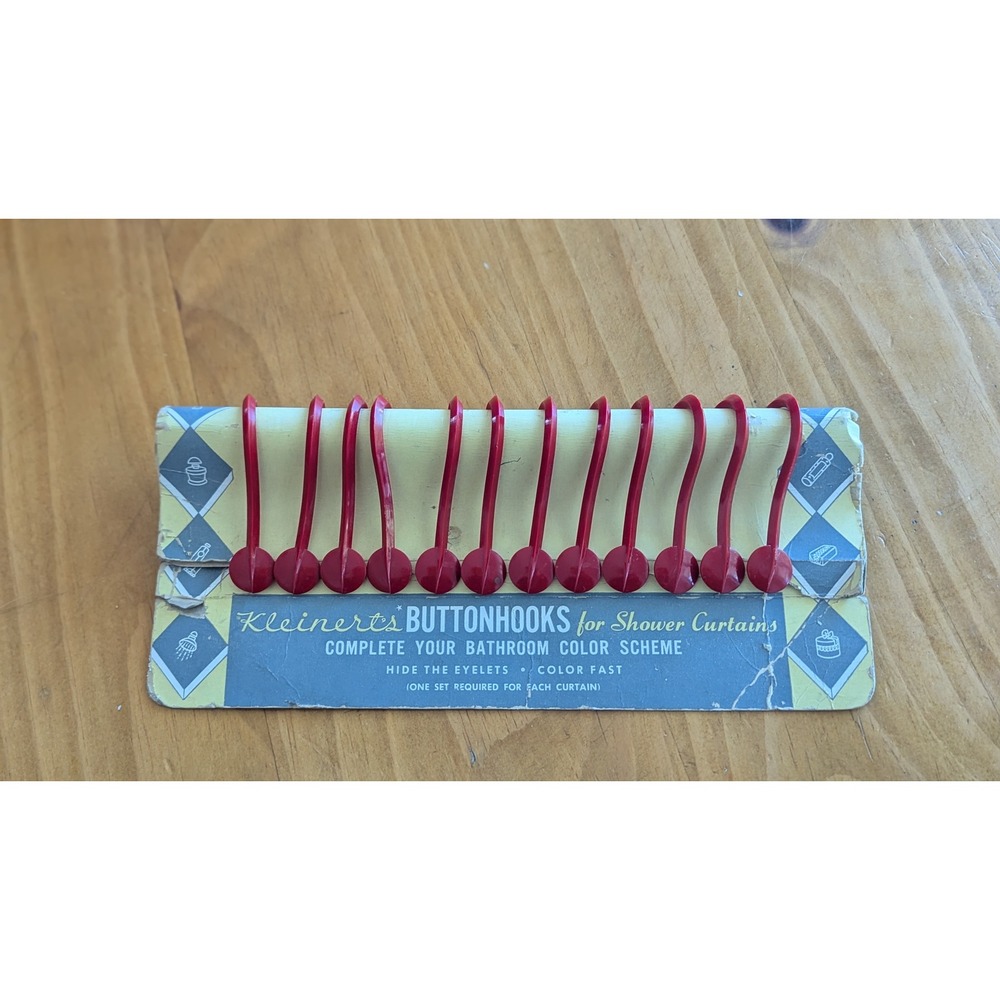 Vintage Kleinert's Red Buttonhooks Shower Curtain Hooks Set of 12 Style 1799 MCM
